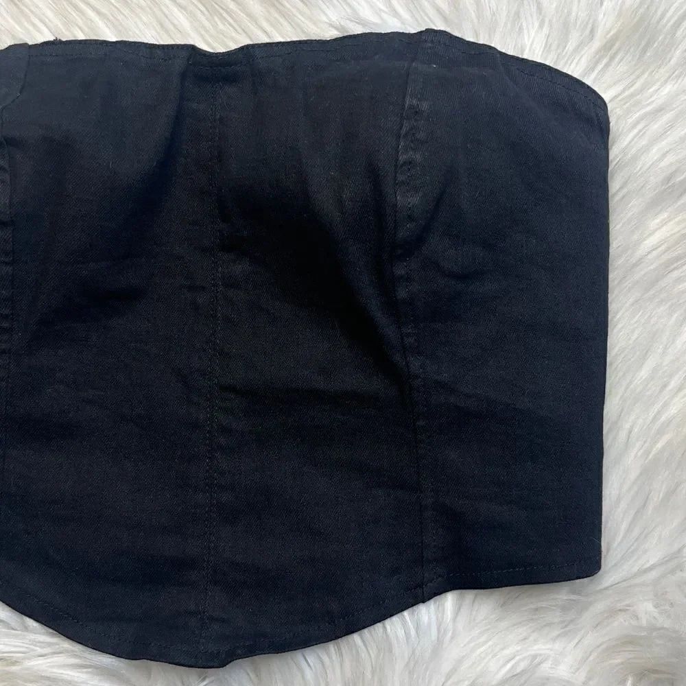 SHEIN Denim zip Up Strapless Crop Top Black Size XS
